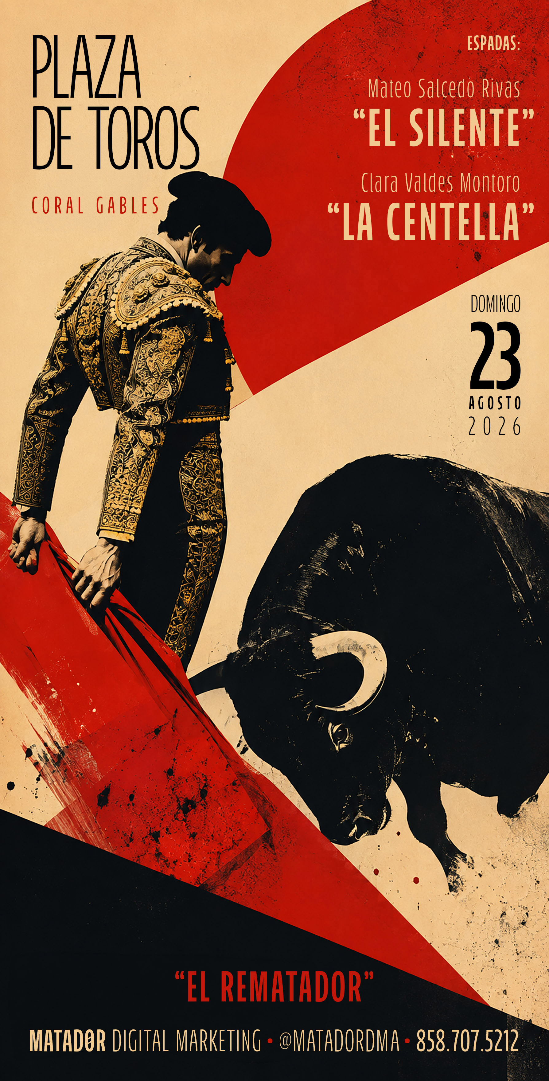 Matador bullfighting poster with a blank third-matador name area